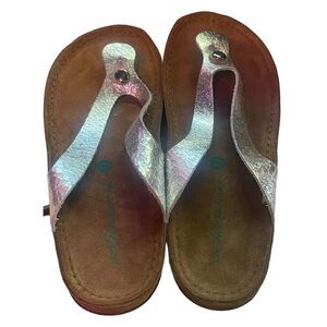 Wolkenwerk Silver Leather Thong Footbed Sandal 41 US 8Crackle Finish Metallic‎